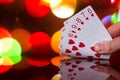 Straight flush poker cards combination on blurred background casino luck fortune card game Royalty Free Stock Photo