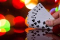 Straight flush poker cards combination on blurred background casino luck fortune card game Royalty Free Stock Photo