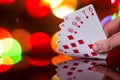 Straight flush poker cards combination on blurred background casino luck fortune card game Royalty Free Stock Photo