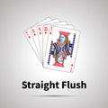 Straight Flush poker combination on gray Royalty Free Stock Photo