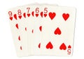 A straight flush poker hand of playing cards. Royalty Free Stock Photo