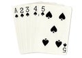 A straight flush of spades poker hand of cards. Royalty Free Stock Photo