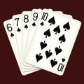 Straight Flush of Spades from Six to Ten - playing cards vector illustration Royalty Free Stock Photo