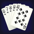 Straight Flush of Spades from Six to Ten - playing cards vector illustration Royalty Free Stock Photo