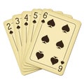 Straight Flush of Spades from Two to Six - vintage playing cards vector illustration Royalty Free Stock Photo