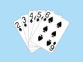 Straight Flush of Spades - Two to Six - playing cards Royalty Free Stock Photo