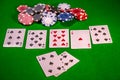 Straight flush winning hand in a game of poker Royalty Free Stock Photo