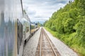 Straight forward, train and railtracks in the alaskan wilderness Royalty Free Stock Photo