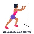 Straight leg calf stretch. Sport exersice. Silhouettes of woman doing exercise. Workout, training Royalty Free Stock Photo