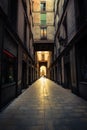 Straight narrow street in Gothic quarter Royalty Free Stock Photo