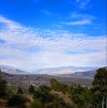 Straight panoramic mountains and sky