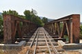 Straight perspective of the derelicted railway and iron bridge over the river Nahr Ibrahim, Okaibe, Keserwen, Lebanon