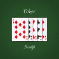 Straight. Poker Hands. On a dark green poker background. Poker combinations. Gambling