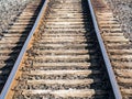 Straight rail track on old wooden sleepers