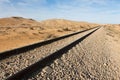 Straight railway tracks in the desert Royalty Free Stock Photo