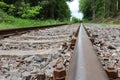 Straight railway tracks disappearing into the distance Royalty Free Stock Photo