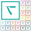 Straight razor flat color icons with quadrant frames Royalty Free Stock Photo