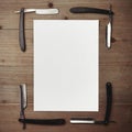 Straight razor and white picture frame on wood Royalty Free Stock Photo