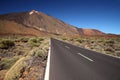 Straight road with El Teide in the background, Tenerife, Canary Islands. Royalty Free Stock Photo