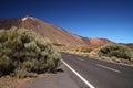 Straight road with El Teide in the background, Tenerife, Canary Islands. Royalty Free Stock Photo