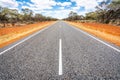 Straight road with white lines in middle of outback red centre Australia Royalty Free Stock Photo