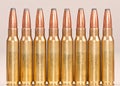 Straight row of rifle bullets Royalty Free Stock Photo