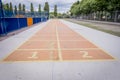 Straight running track with two numbered lanes Royalty Free Stock Photo