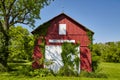 Straight On Rustic Red Barn Amidst Greenery, Fort Wayne, Indiana