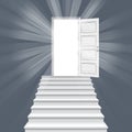 Straight stairway leading to open door vector illustration.