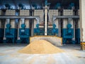 Straight view of paddy drying unit, hust loading to furnace area. Agricultural product processing plant.