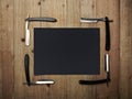 Straight of vintage razors and black picture frame Royalty Free Stock Photo