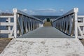 Straight walkway with a lower slope with horizon over ÃÂ²sselmeer in the blurred background