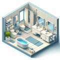 Simple bathroom cartoon Isometric modern,detailed, with white background Royalty Free Stock Photo