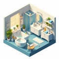 Simple bathroom cartoon Isometric modern,detailed, with white background Royalty Free Stock Photo