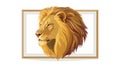 Golden lion head in simple rectangular frame, vector design Generative AI Royalty Free Stock Photo