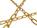 Strained chains from golden metal. Security and power concept.