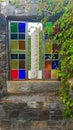 Strained glass window, garden feature