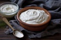 strained yogurt in a cheesecloth for greek yogurt