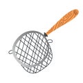 Strainer Sieve, metal mesh vintage strainer for rinsing food, household utensil, isolated vector icon on white