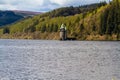 The straining tower at lake Llyn Vyrnwy reservoir, Oswestry,  North Wales Royalty Free Stock Photo