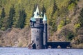 The straining tower at lake Llyn Vyrnwy reservoir, Oswestry,  North Wales Royalty Free Stock Photo