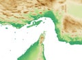 Strait of Hormuz. Map of the Middle East, Persian Gulf and Indian Ocean connecting across the Strait of Hormuz