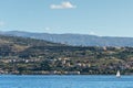 The Strait of Messina is a narrow strait between the eastern tip of Sicily and the western tip of Calabria in the south of Italy. Royalty Free Stock Photo