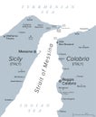 Strait of Messina, Southern Italy, gray political map Royalty Free Stock Photo