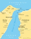 Strait of Messina, Southern Italy, political map Royalty Free Stock Photo