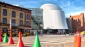Ozeaneum building in Stralsund with unidentified people. Ozeaneum is a public aquarium, one of