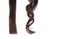 A strand of straight hair and curl on white isolate Royalty Free Stock Photo