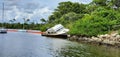 Stranded beached boat sea vessel on a Florida shoreline