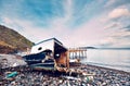 Stranded fishing boat wreck