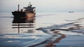 Stranded oil tanker on the shore, a maritime disaster posing environmental risks and challenges for salvage operations.